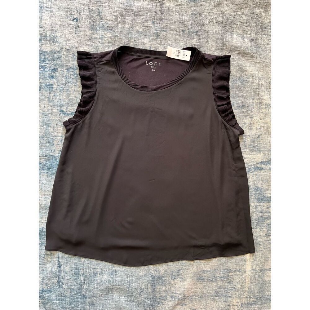 LOFT Black Sleeveless Ruffle-Trim Blouse